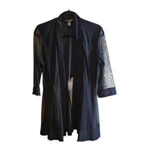 R&M RICHARDS WOMENS SHEER NAVY BLUE KIMONO CARDIGAN SPARKLE TRIM SIZE MEDIUM